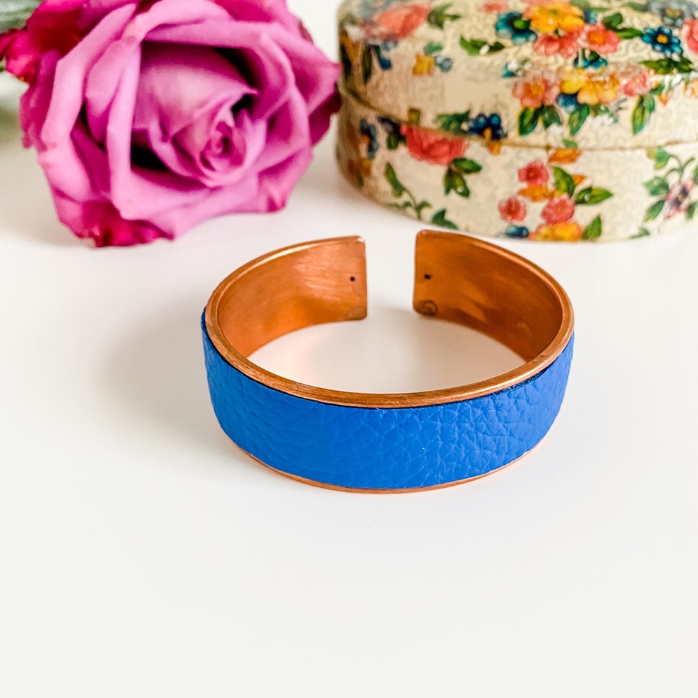 Handmade Women’s Blue Leather Inlay Cuff Bracelet